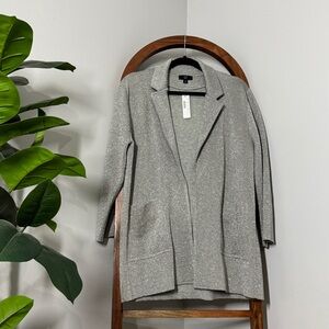 J. Crew MEDIUM Silver Sparkly Sophie Open Front Sweater Blazer NEW